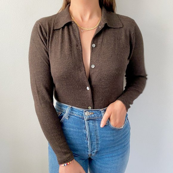 90s Brown Button Down Wool Sweater - Picture 3 of 5